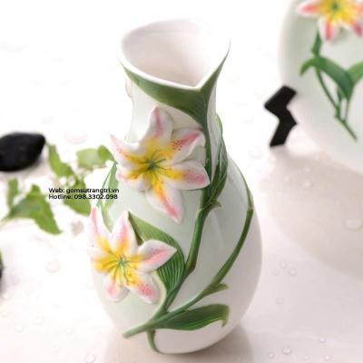 BỘ BÌNH ĐĨA KHẮC NỔI HOA LY CAO CẤP
